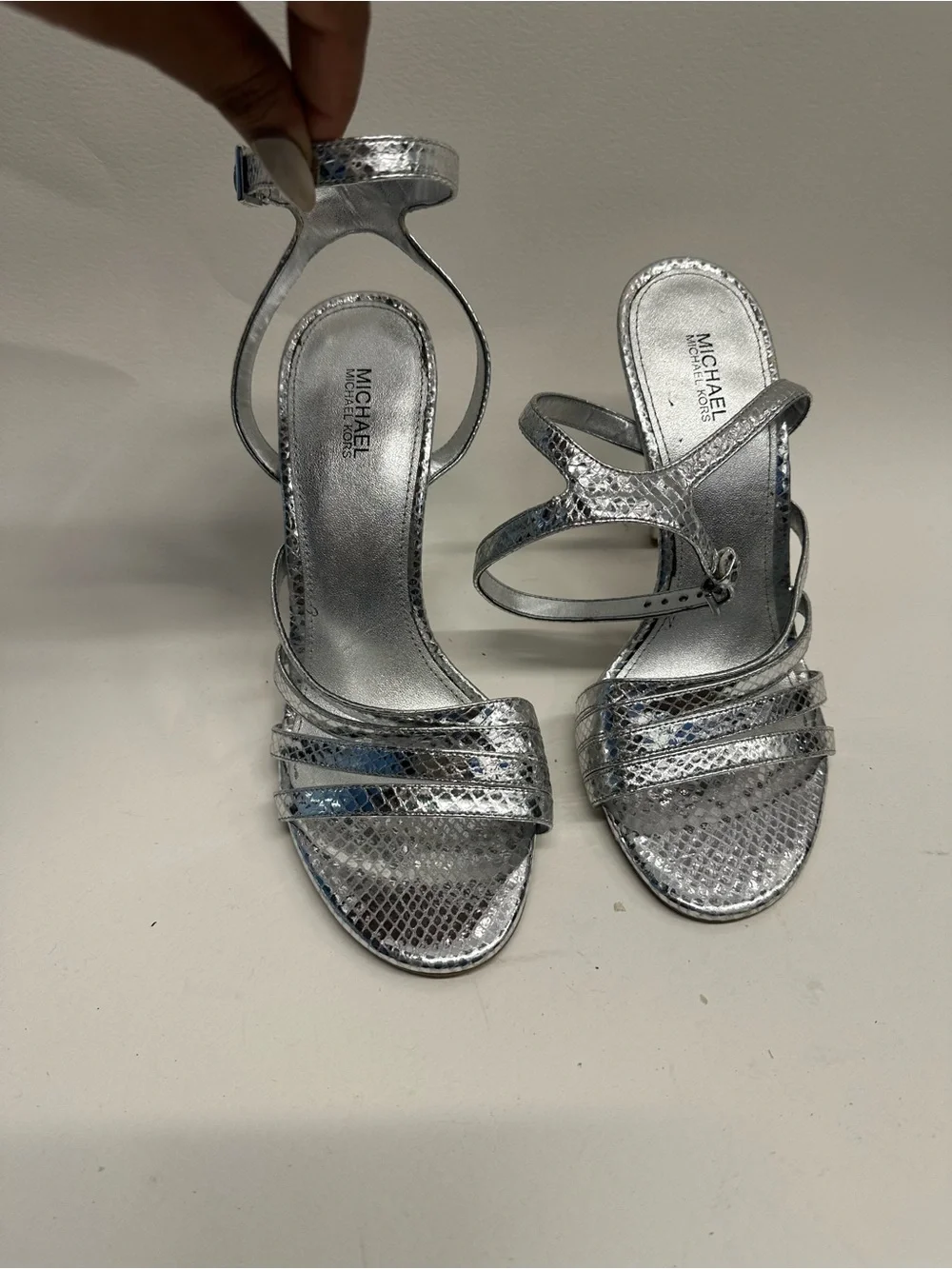 Michael Kors Silver Metallic Strappy High Heel Sandals